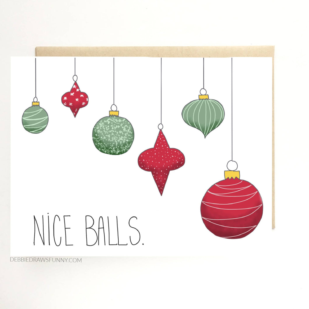 Debbie Draws Funny - Nice Balls Funny Christmas Card Holiday Card