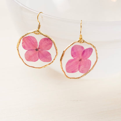 Grit and Grace Studio - Pressed Flower Earrings - Pink Hydrangea