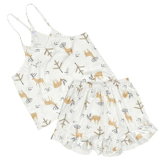Bella Sleep + Spa - Oh Deer - Cami + Ruffled Shorts PJ sets - Small