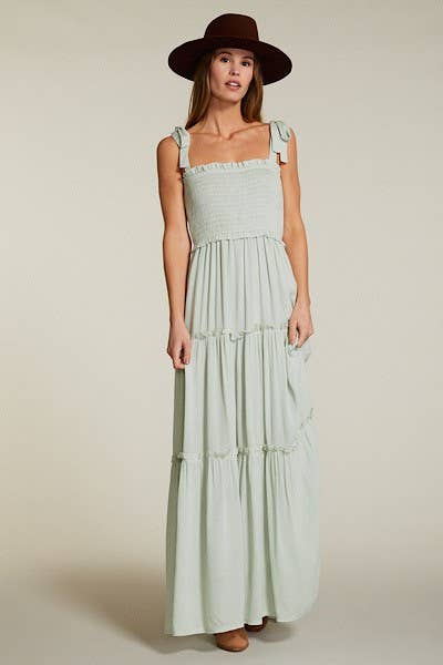 Miss Sparkling - Tiered Maxi Dress with Tie Straps
