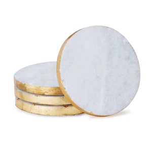 CounterArt and Highland Home - Thirstystone 4pk Round White Marble w/ Gold Edges Coasters