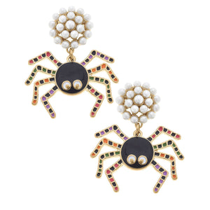 CANVAS Style - Halloween Enamel Spider Earrings in Black/Multi