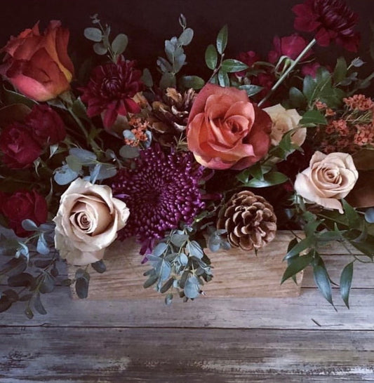 Abundant Harvest Wooden Planter Arrangement