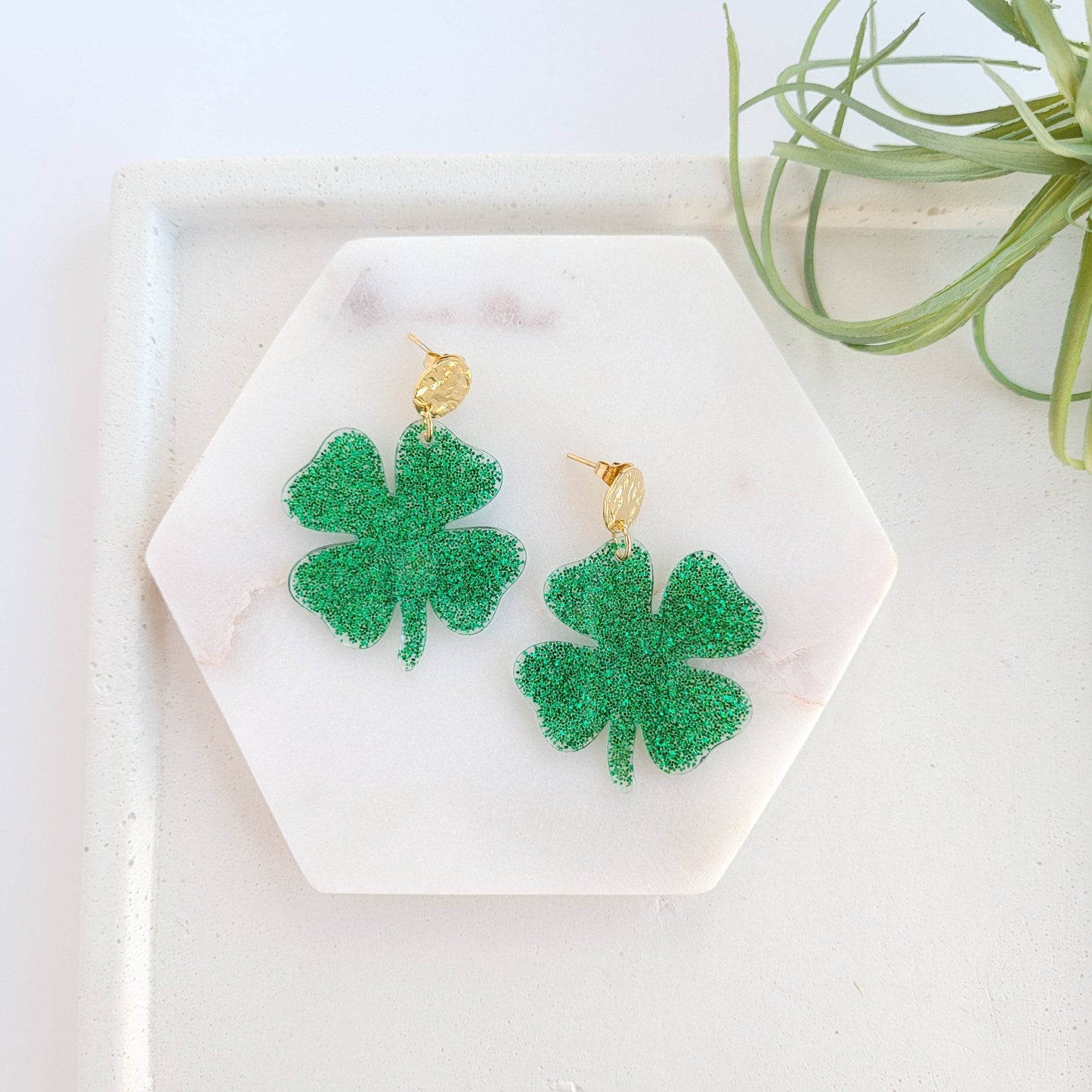 Spiffy & Splendid - Four Leaf Clover Shamrock Earrings / St. Patrick's Day