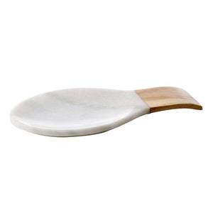 CounterArt and Highland Home - White Marble and Acacia Wood Large Spoon Rest