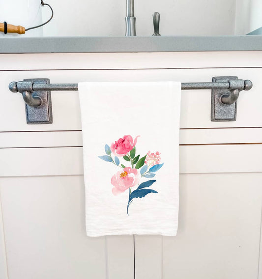 Indigo Tangerine - Peony Stems - Cotton Tea Towel