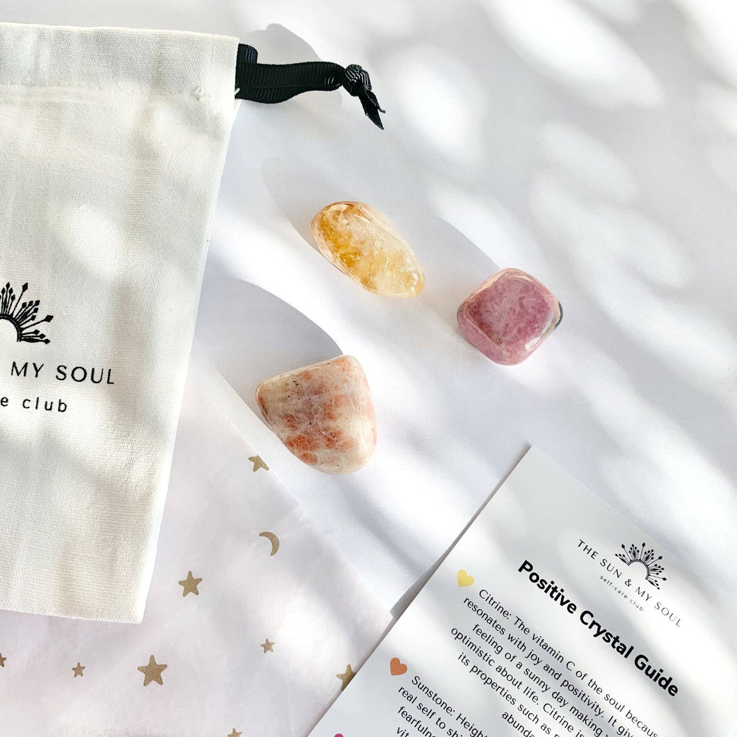 The Sun & My Soul - Positive Crystal Kit - Set of 3 in Organic Cotton Linen Bag