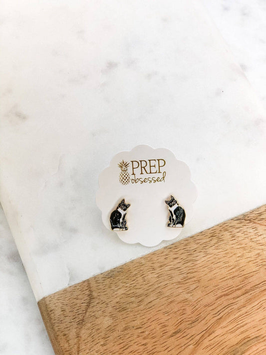 Prep Obsessed Wholesale - Black and White Cat Signature Pet Enamel Studs