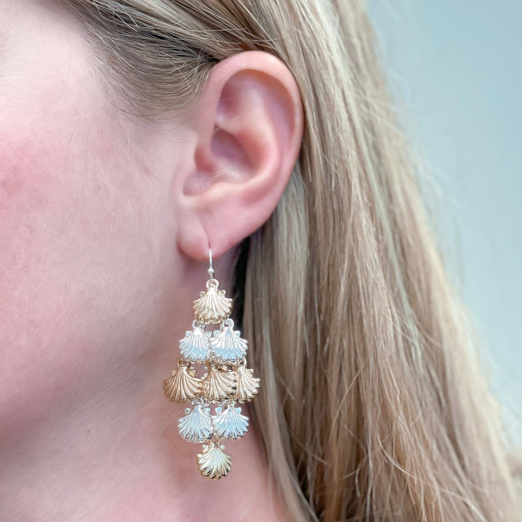 Prep Obsessed Wholesale - Gold & Silver Seashell Cluster Dangle Earrings