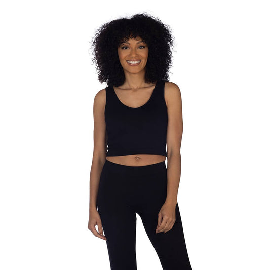 Skinnytees - Soft Ribbed V Neck Crop Top -  Black