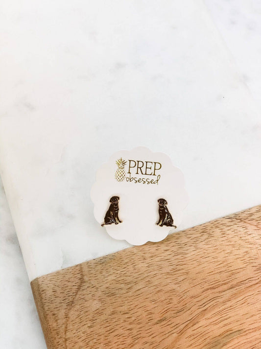 Prep Obsessed Wholesale - Chocolate Lab Pet Enamel Stud Earrings