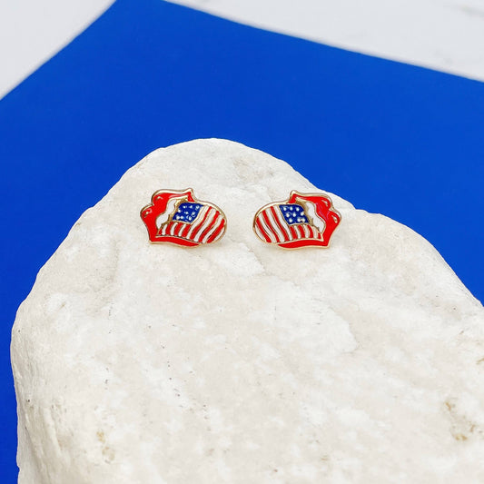 Prep Obsessed Wholesale - Red White & Blue Lips Enamel Stud Earrings