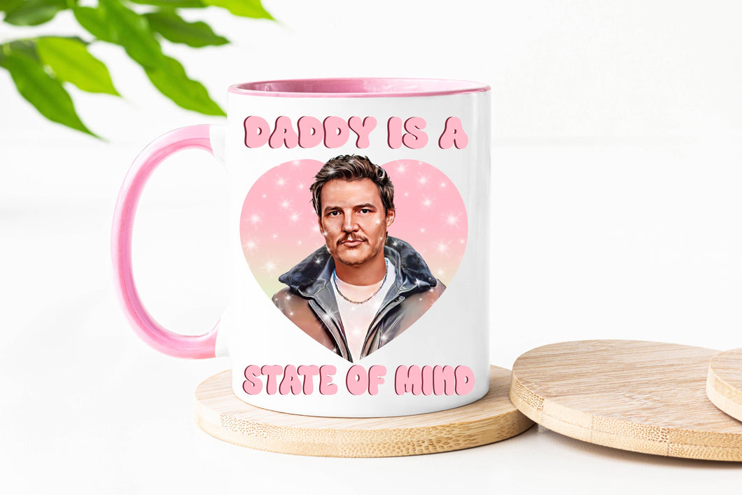 Ace the Pitmatian Co - Daddy is a State of Mind Coffee Mug with Pink Handle