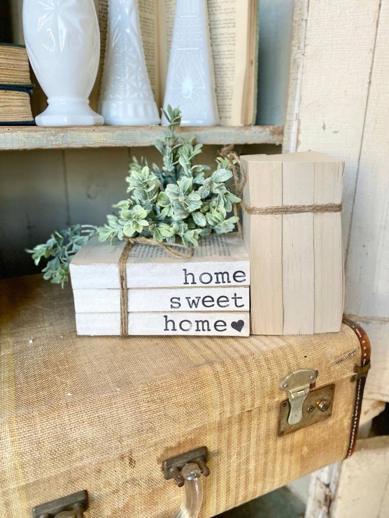 The Little Burlap Barn - "Home Sweet Home" Hand-Stamped Vintage Book Stack
