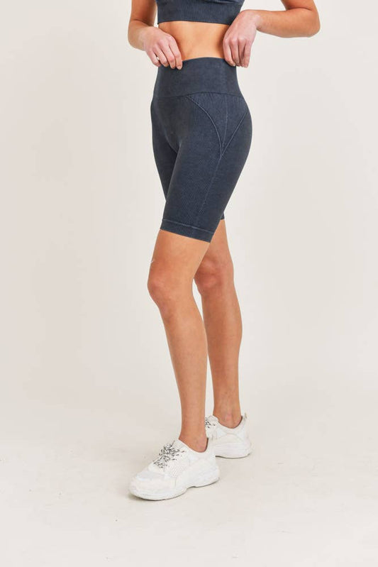 Mono B - Spliced Mineral-Washed Seamless Ribbed Biker Shorts