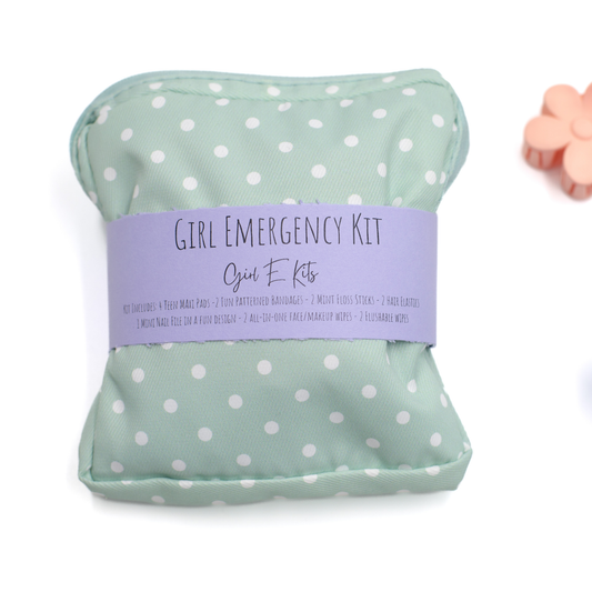 Girl E Kits - First Period Kit for Girls - Mint Green Mini Dots