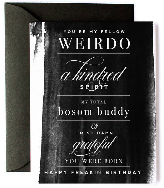 Kitty Meow Boutique - Bosom Buddy Funny Birthday Card - Black watercolor card
