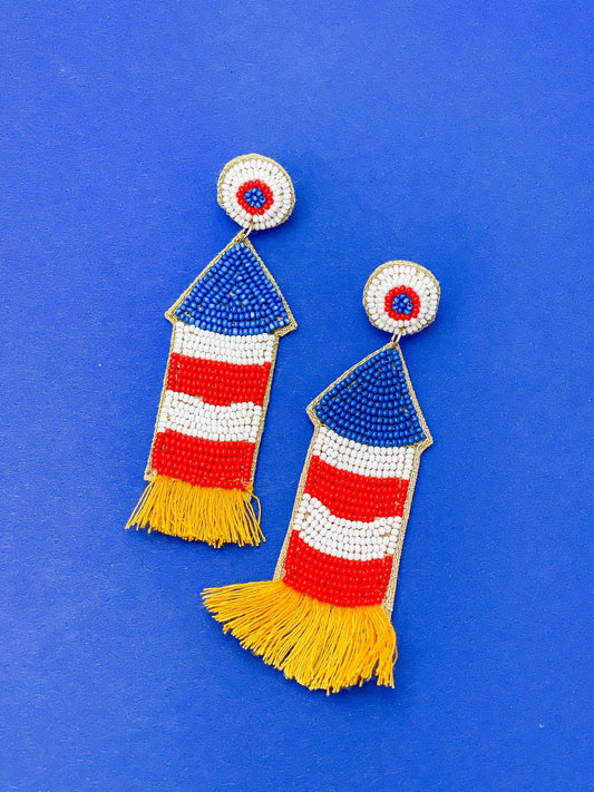 Prep Obsessed Wholesale - Red, White, & Blue Rocket Dangle Earrings