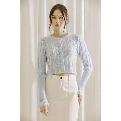 STORIA - Monochromatic Light Cable Knit Cardi - Baby Blue