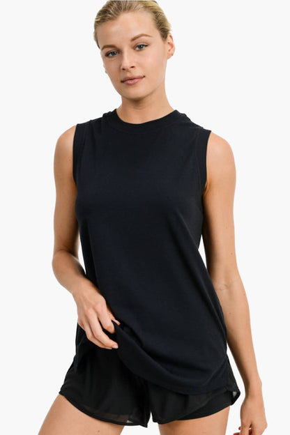 Mono B - Notched Sleeveless Flowy Tank Top - Black