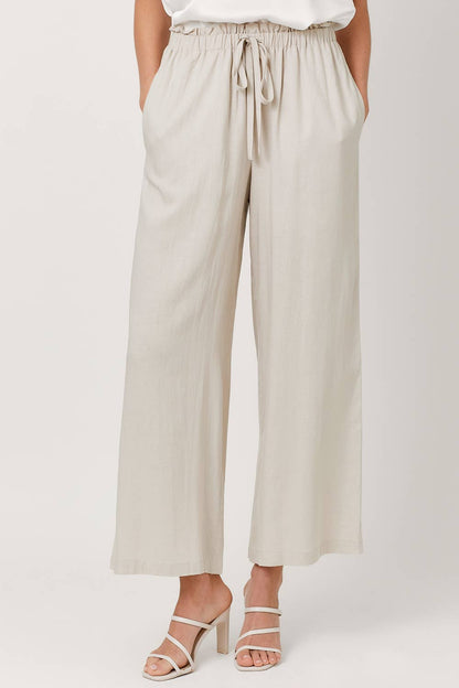 Mystree - Linen Wide Leg Pants - Stone