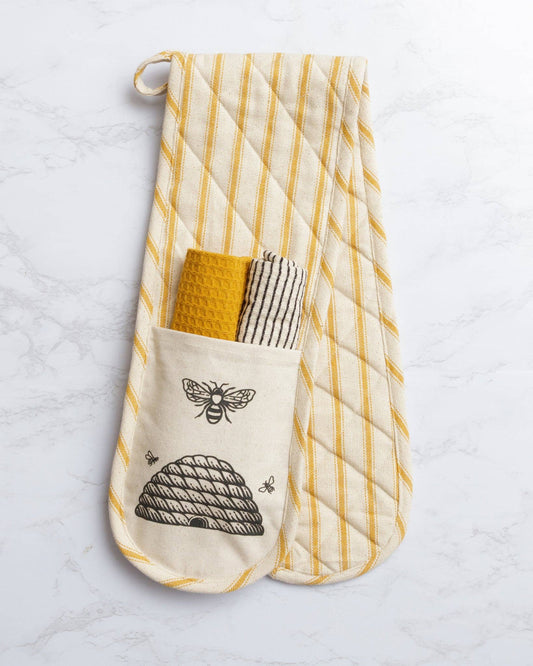Audrey's - Double Oven Mitt Gift Set With Dish Cloths - Bee (SET)