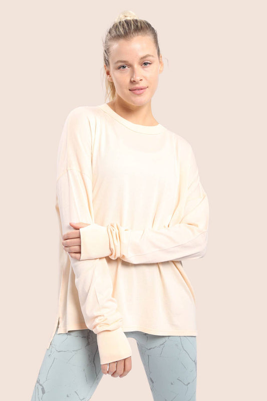 Mono B - Longline Mineral-Washed Hi-Lo Sweater with Thumb Holes