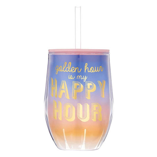 Golden Hour 12oz Acrylic Wine Glass with Straw