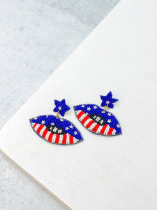 Prep Obsessed Wholesale - Patriotic Beaded Lips Dangle Earrings