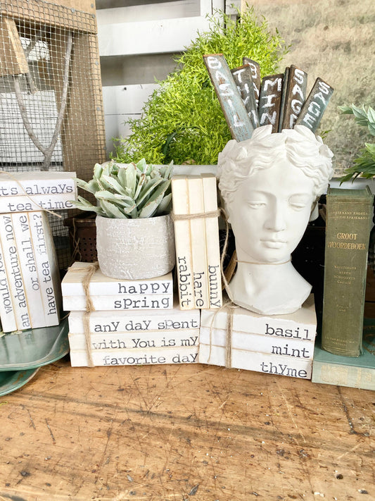 The Little Burlap Barn - "Any Day" Hand-Stamped Vintage Book Stack