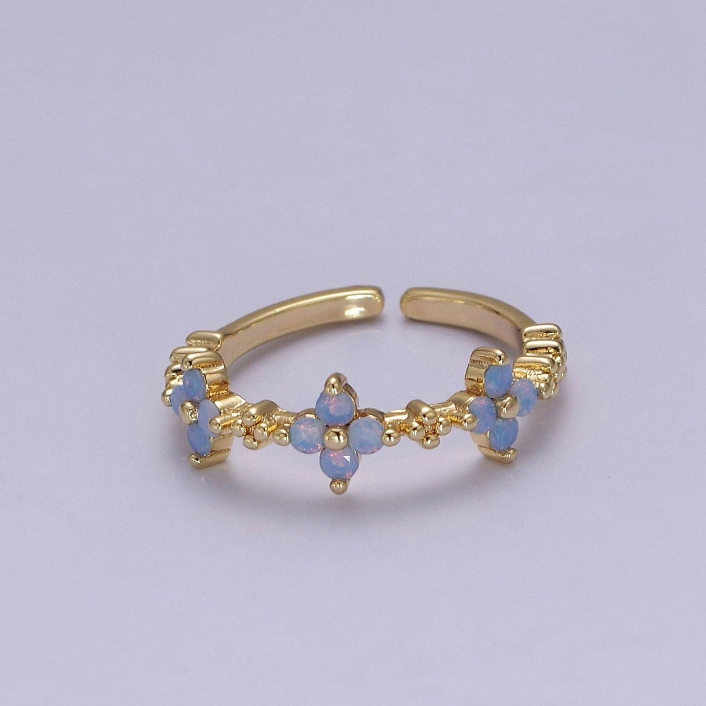 Aim Eternal - Dainty Blue Opal Flower Ring Open Adjustable Gold Filled Band Ring