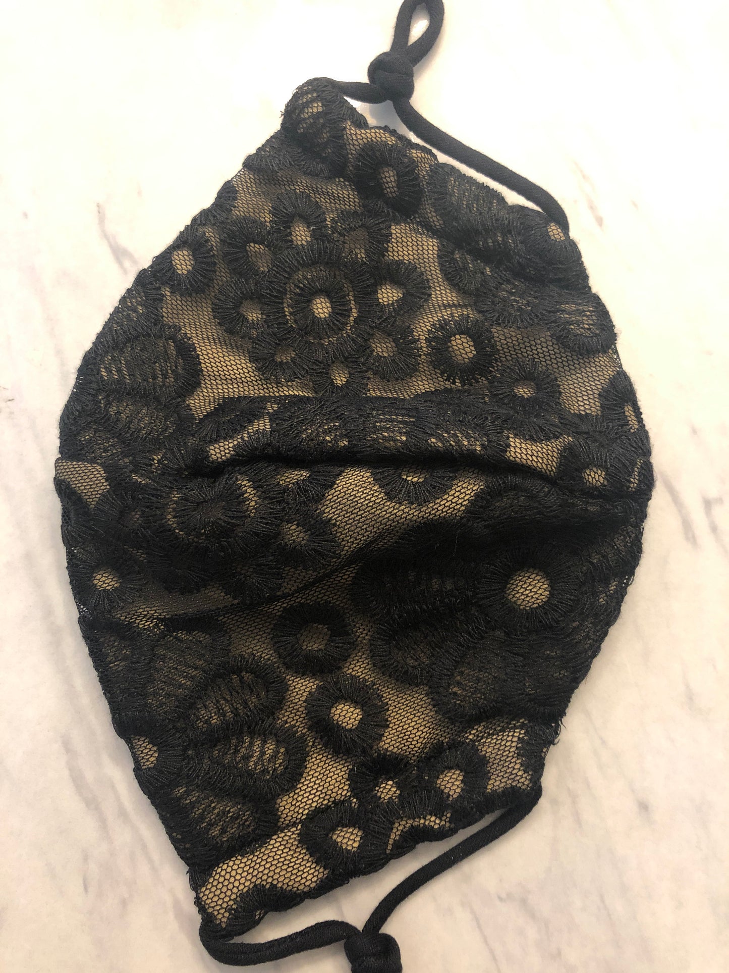 Nude and Black Lace Adjustable Mask